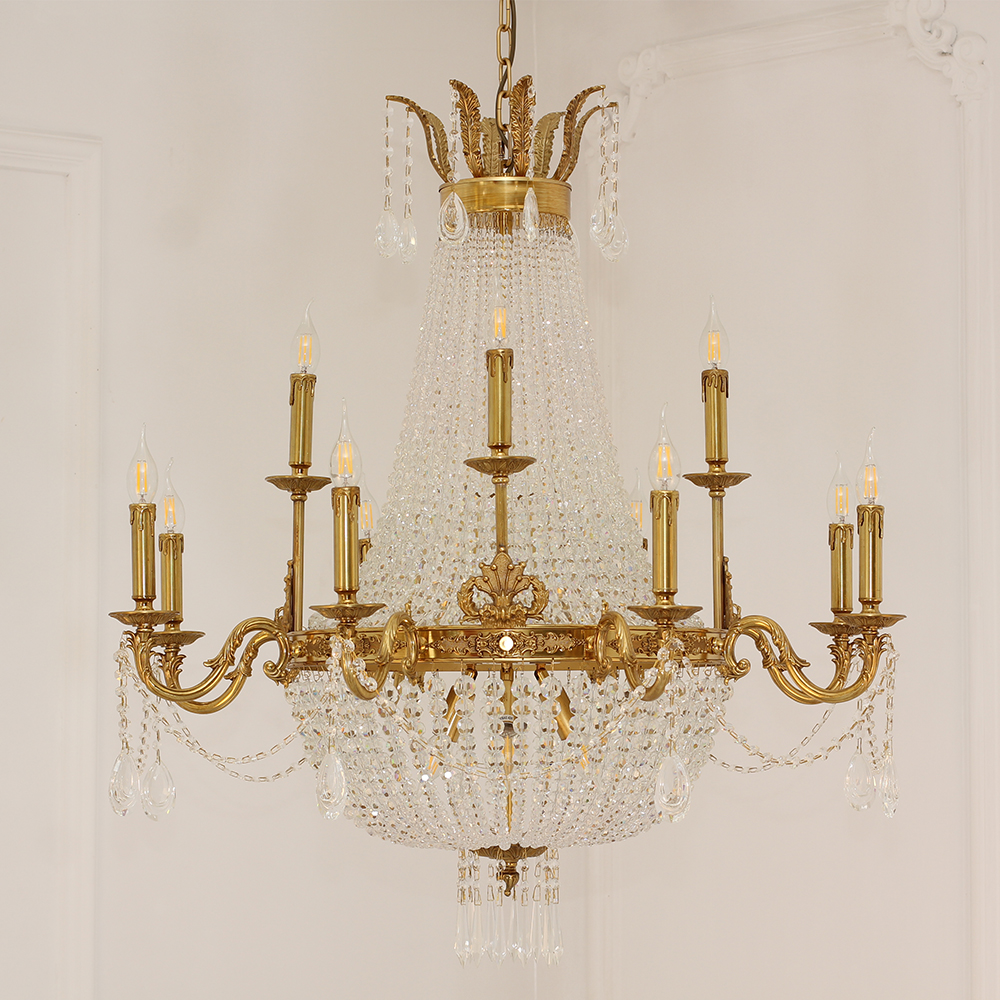 37X39 Inch 15 Lights French Empire Brass and Crystal Chandelier-Briglighting