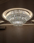 39 Inch Round Crystal Ceiling Light Tiered Flush Mounted Chandelier for Low Ceiling Room-Briglighting
