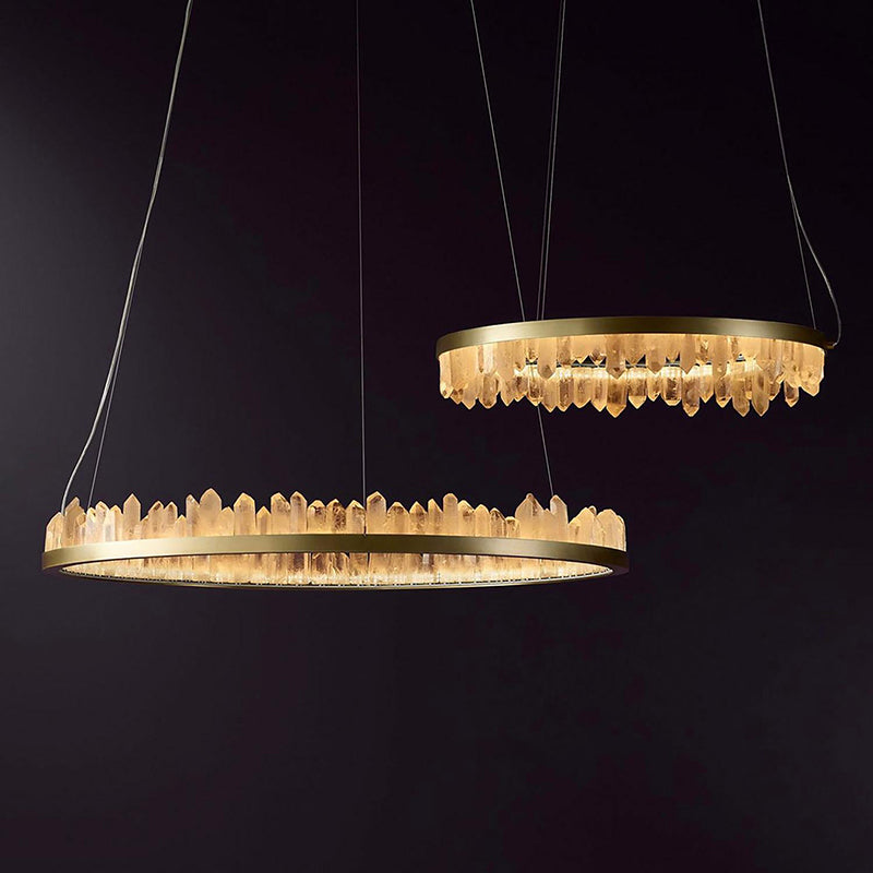 Designer 36 Inch Round Modern Chandelier Brass & Clear Geode Quartz Crystal Hanging Light-Chandelier-Briglighting