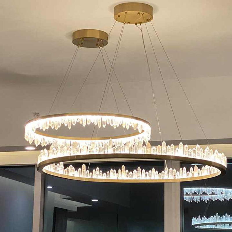 36 Inch Round Modern Chandelier Brass & Clear Geode Quartz Crystal Hanging Light-Briglighting
