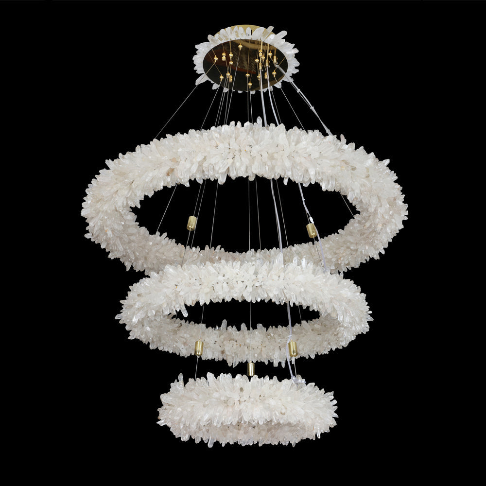 (24+36+48) Inch 3 Tiers Modern Geode Quartz Crystal LED Ring Chandelier-Briglighting