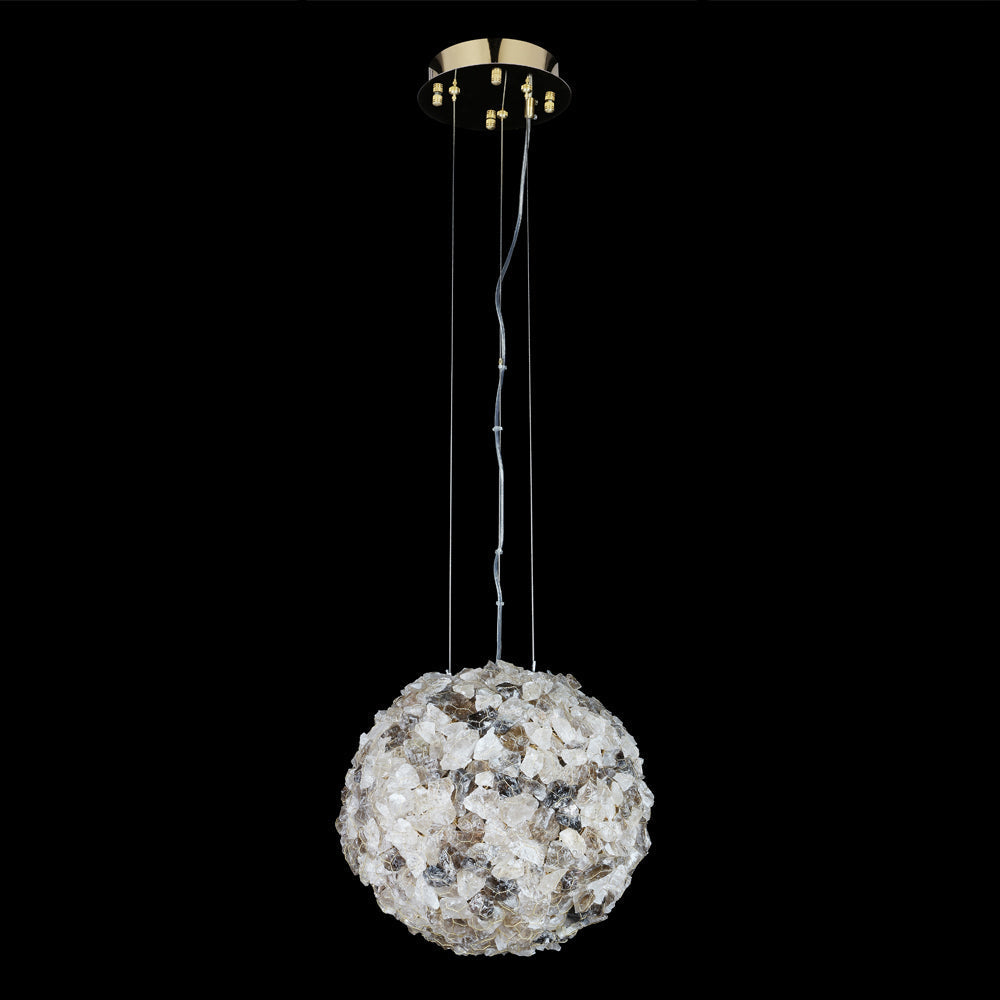 Modern Clear & Smoky Rock Crystal Ball Pendant Light-Briglighting