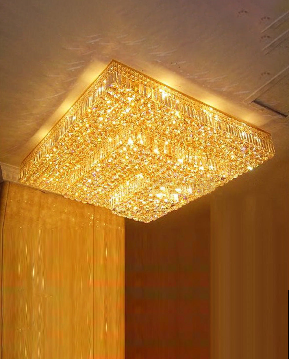 47 Inch 3 Tiers Big Square Flush Mounted Chandelier Gold Crystal Chandelier-Briglighting