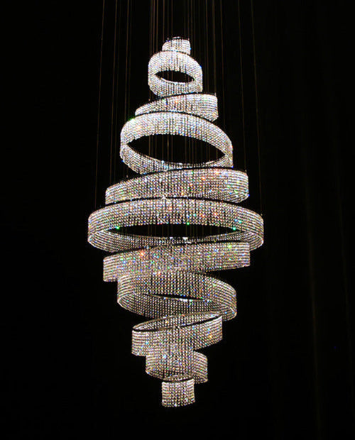 11 Crystal Ring Chandelier for High Ceilings 36X118 Inch Modern Staircase Chandelier Lighting-Briglighting