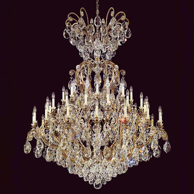 41 Lights Antique Brass Chandelier 60X71 Inch Large Wrought Iron Crystal Chandelier for High Ceilings-Briglighting