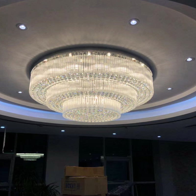 59 Inch Round Crystal Ceiling Light Custom Tiered Flush Mounted Chandelier-Briglighting