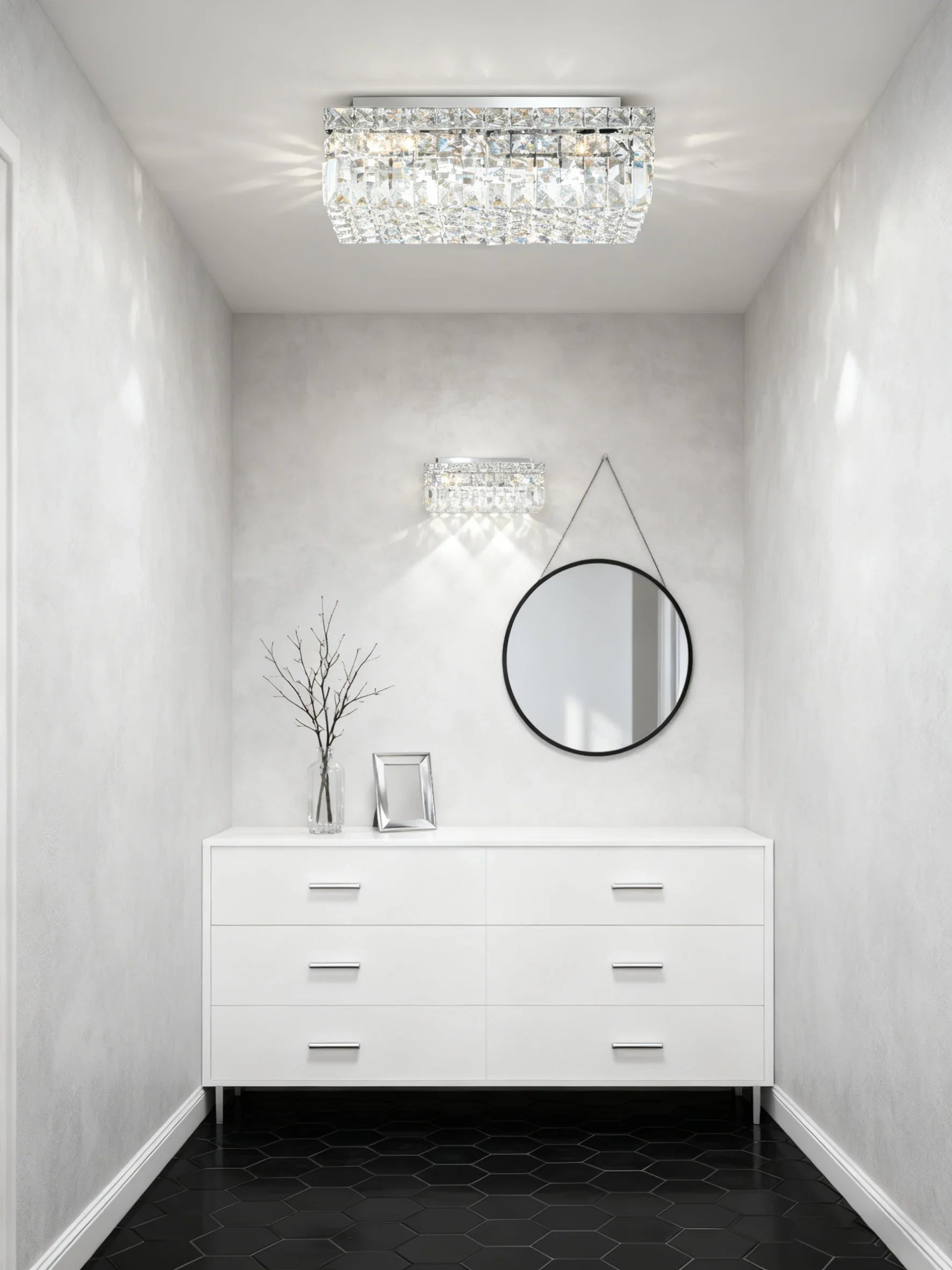 16'' Square Flush Mounted Chandelier Crystal Ceiling Light-吸顶灯-Briglighting