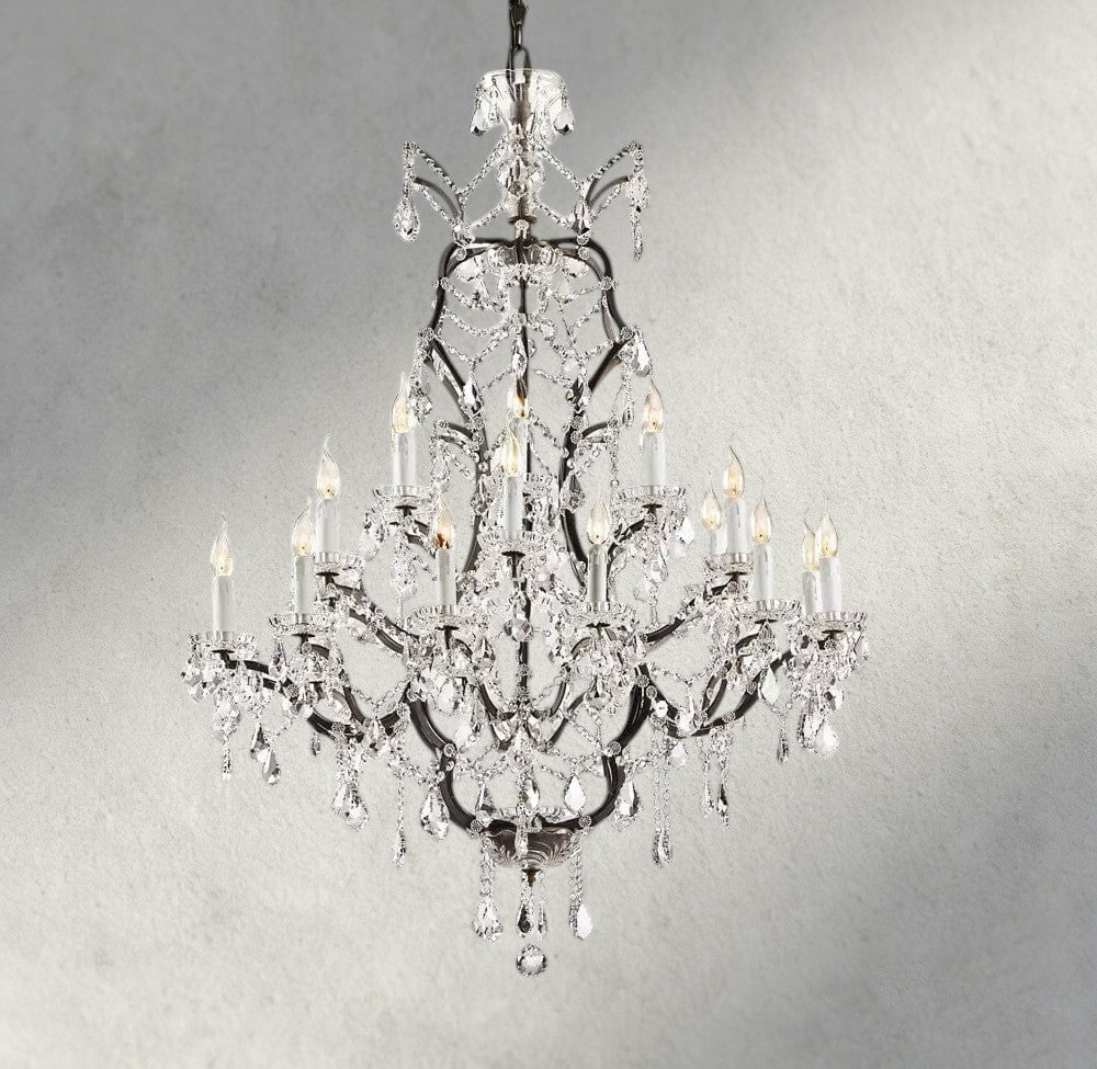 19th C. Rococo Iron & Crystal Round Chandelier 18", 28", 33", 40", 60", 101"-chandelier-Briglighting