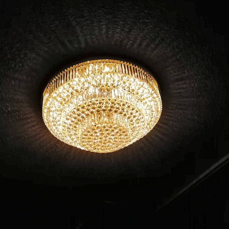39 Inch Round Crystal Ceiling Light Tiered Flush Mounted Chandelier for Low Ceiling Room-Briglighting
