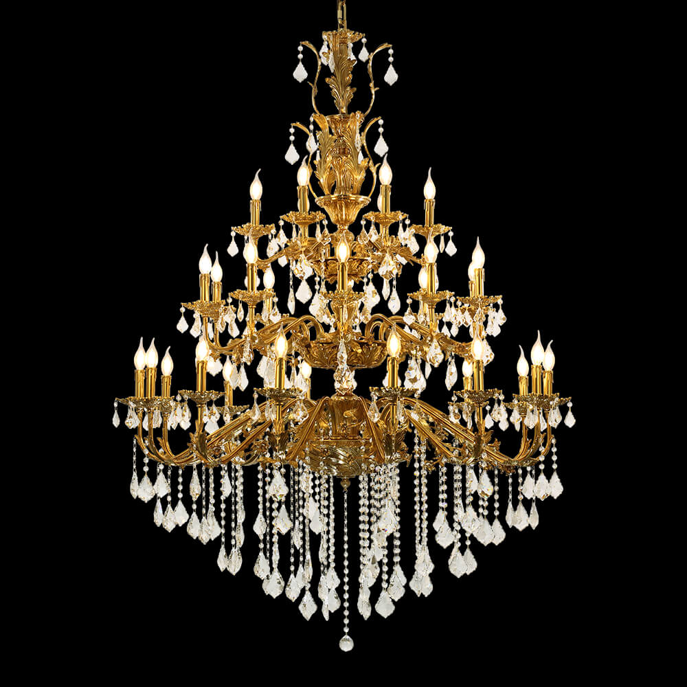 51X68 Inch 30 Lights Tiered Brass and Crystal Chandelier for Foyer-Briglighting