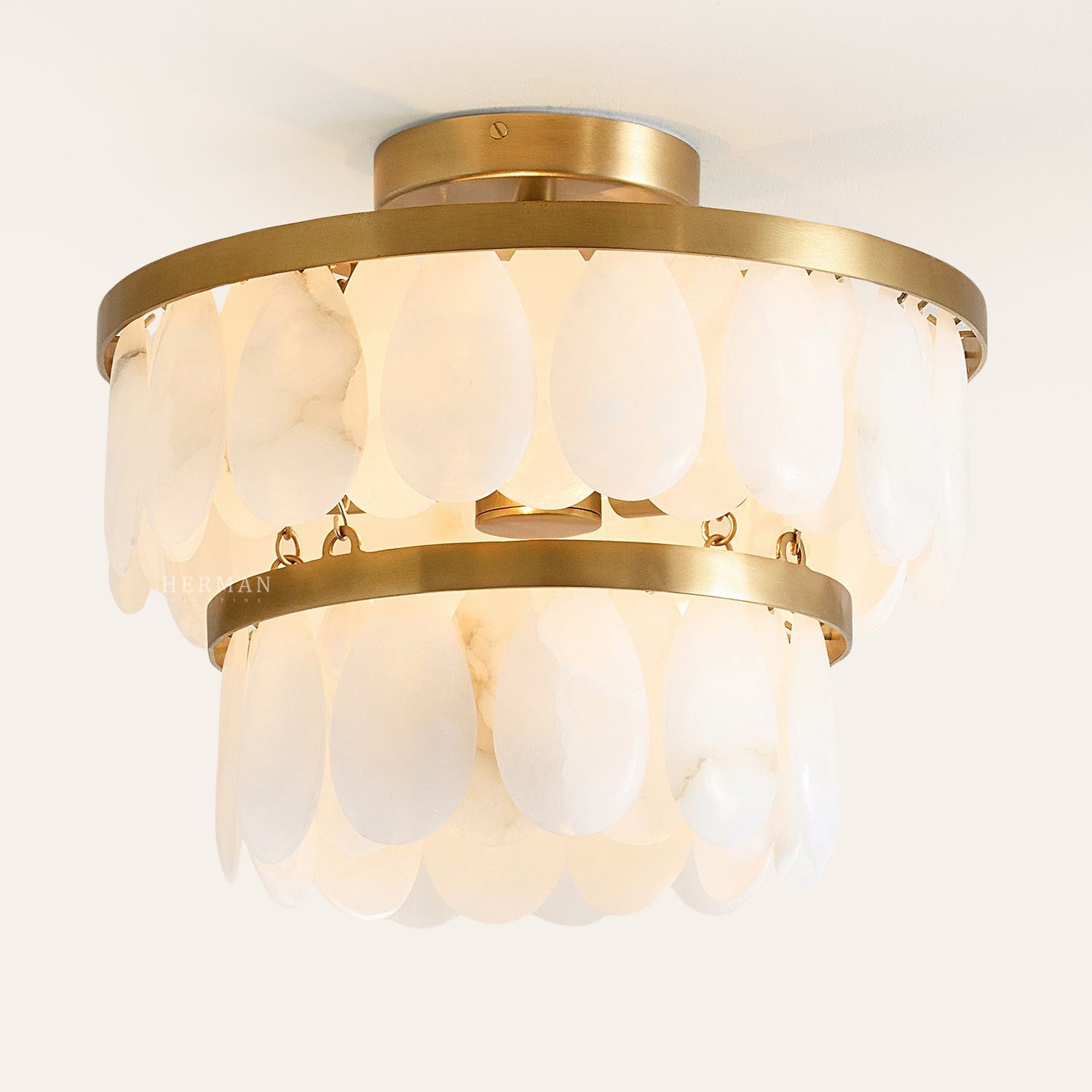 Solene Alabaster Round Flush Mount 14"-Chandelier-Briglighting