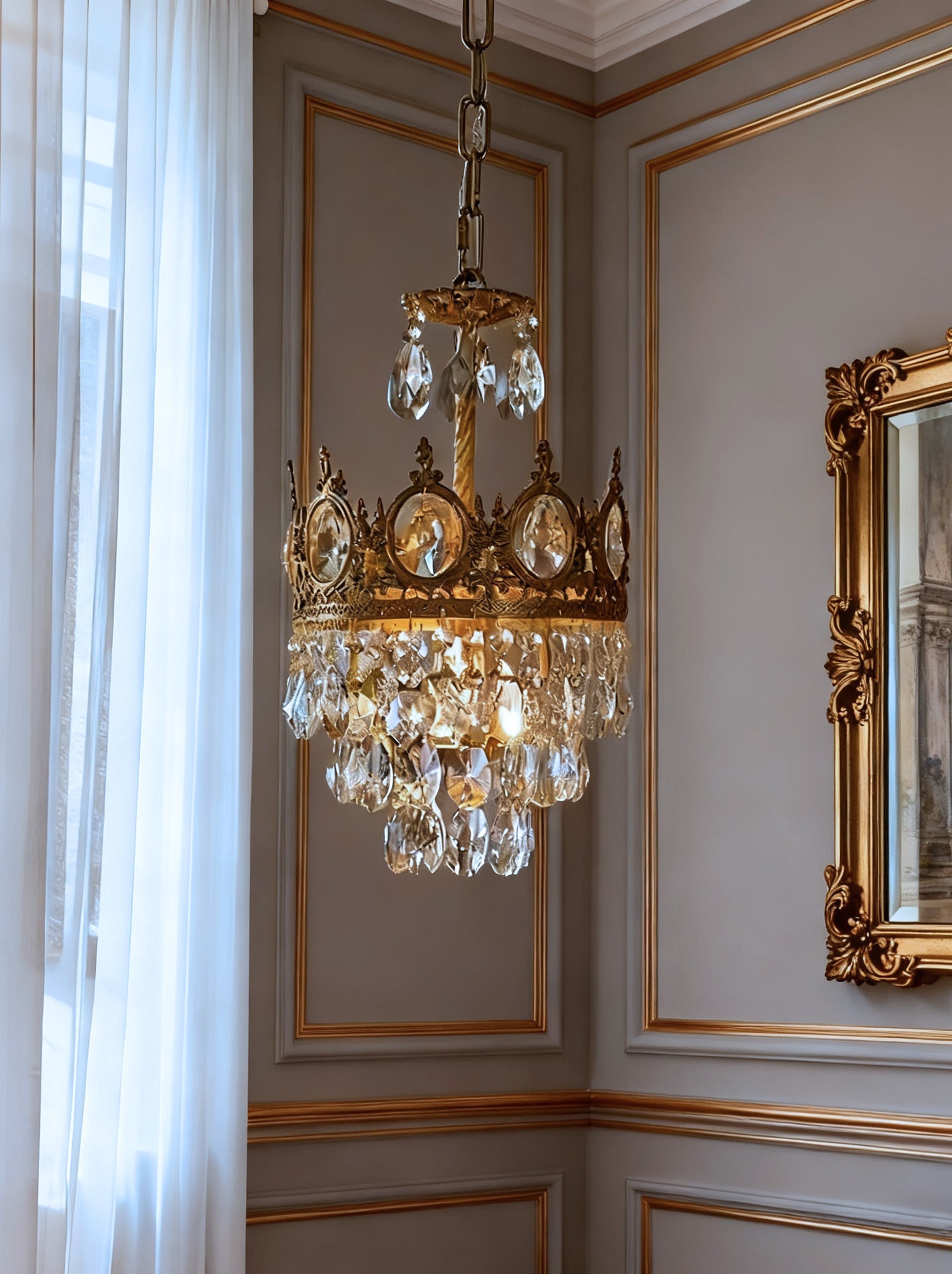 9 Inch Mini Kitchen Island Pendant Light Empire Style Brass Crystal Pendant Lighting-Briglighting