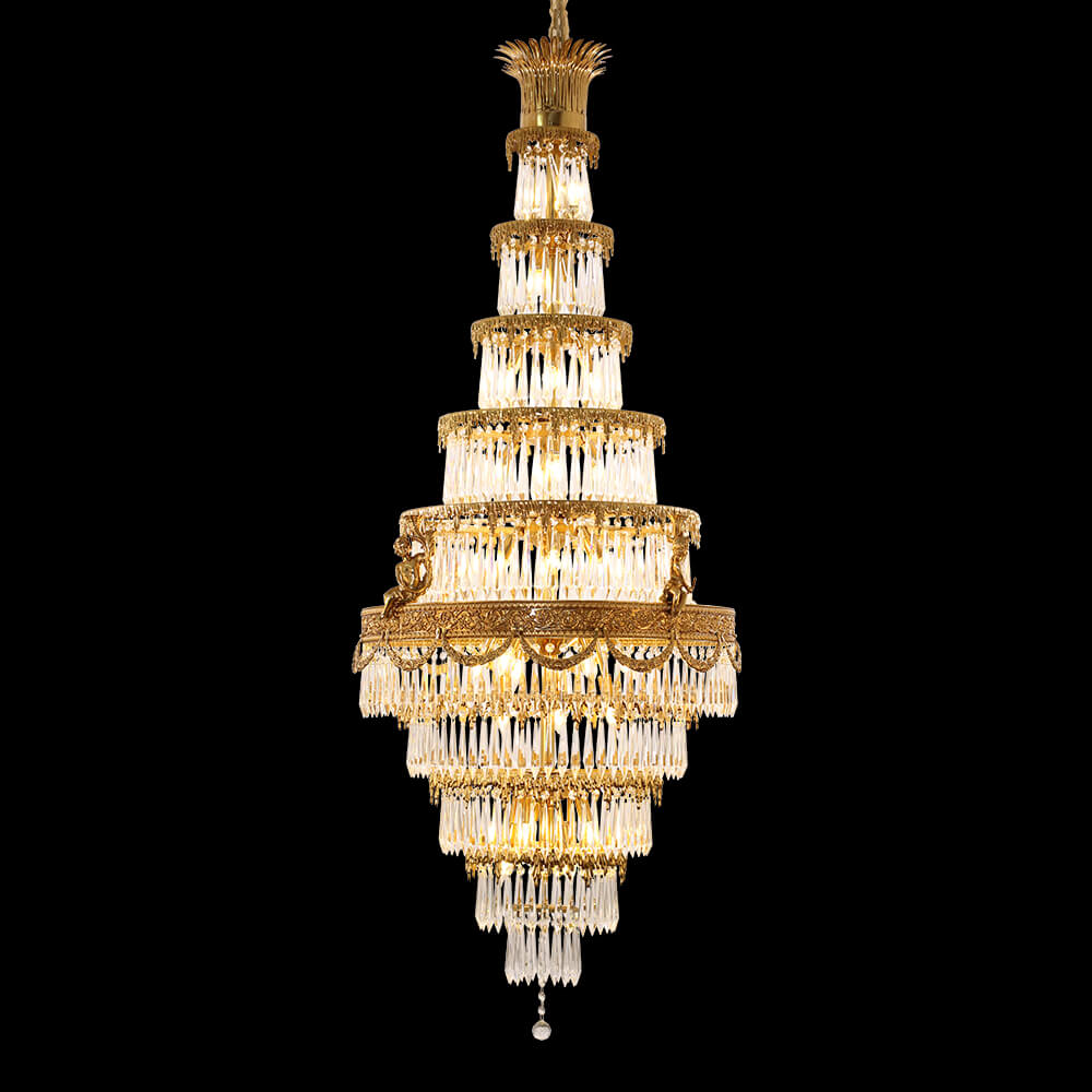 35X83 Inch Big Foyer Lighting Cascading French Empire Brass and Crystal Chandelier-Briglighting