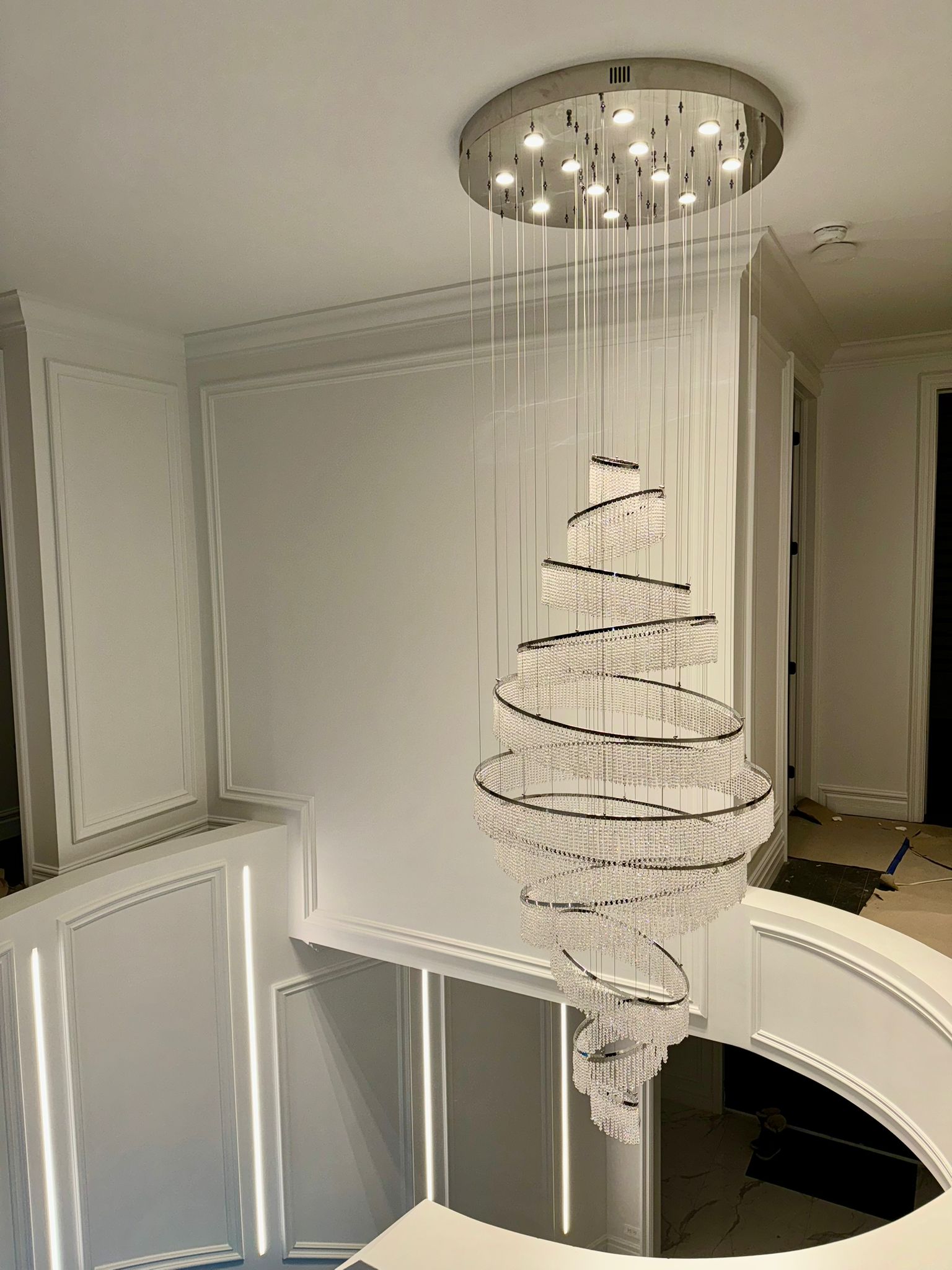 11 Crystal Ring Chandelier for High Ceilings 36X118 Inch Modern Staircase Chandelier Lighting-Briglighting