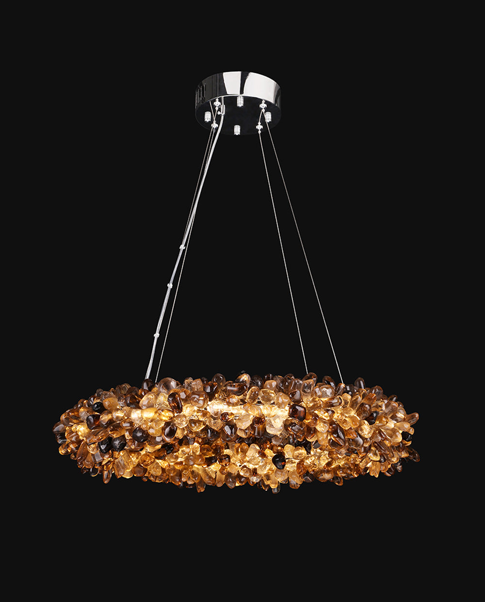 Multiple Size Modern Smoky Rock Crystal Halo LED Chandelier Pendant Light-Briglighting