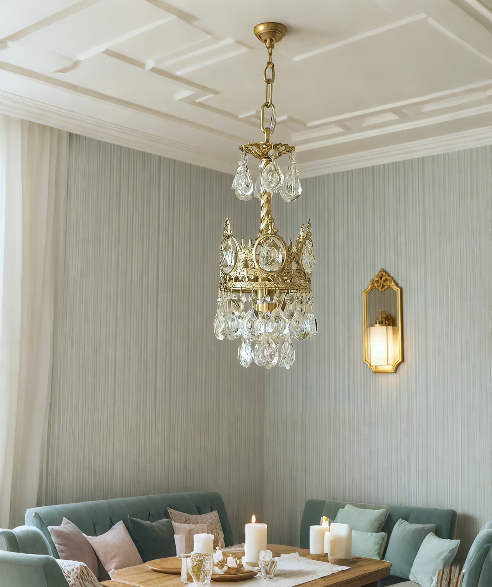 6 Inch Mini Crystal Pendant Light for Kitchen Island Empire Style Brass Crystal Chandelier-Briglighting