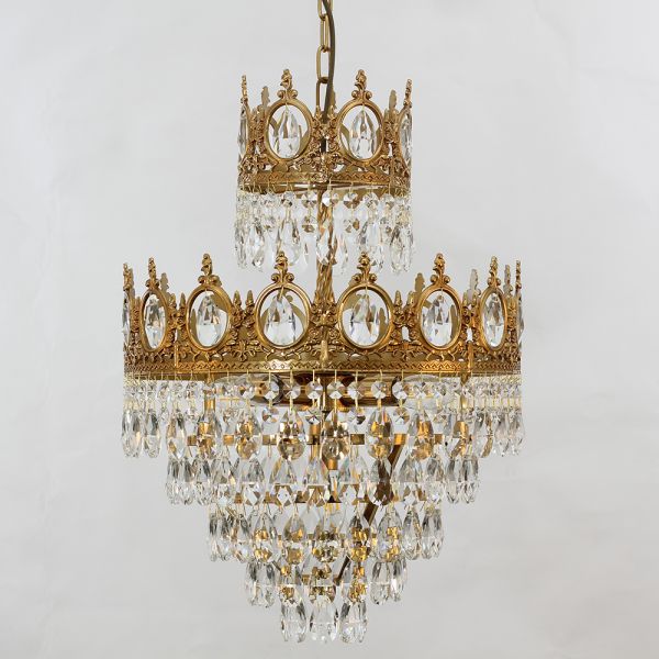 15 Inch Small Crystal Light French Empire Style Brass Crystal Chandelier-Briglighting