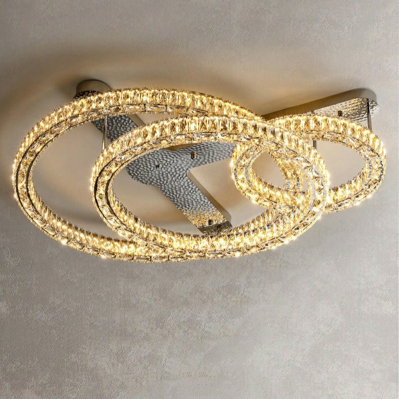 2/ 3 Rings Flush Mount Living Room Chandelier Crystal Bedroom Ceiling Light Fixture-Chandeliers-Briglighting