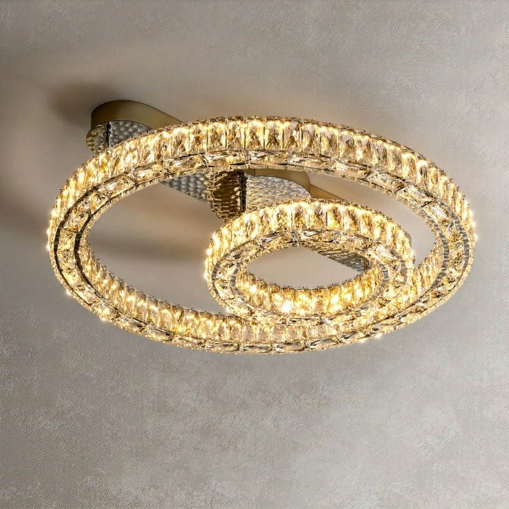 2/ 3 Rings Flush Mount Living Room Chandelier Crystal Bedroom Ceiling Light Fixture-Chandeliers-Briglighting