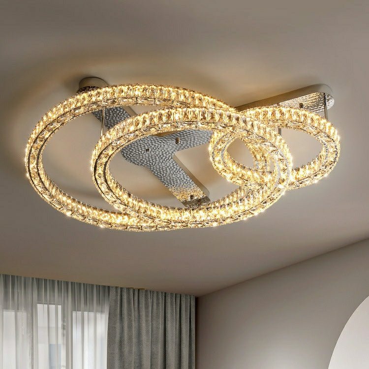 2/ 3 Rings Flush Mount Living Room Chandelier Crystal Bedroom Ceiling Light Fixture-Chandeliers-Briglighting