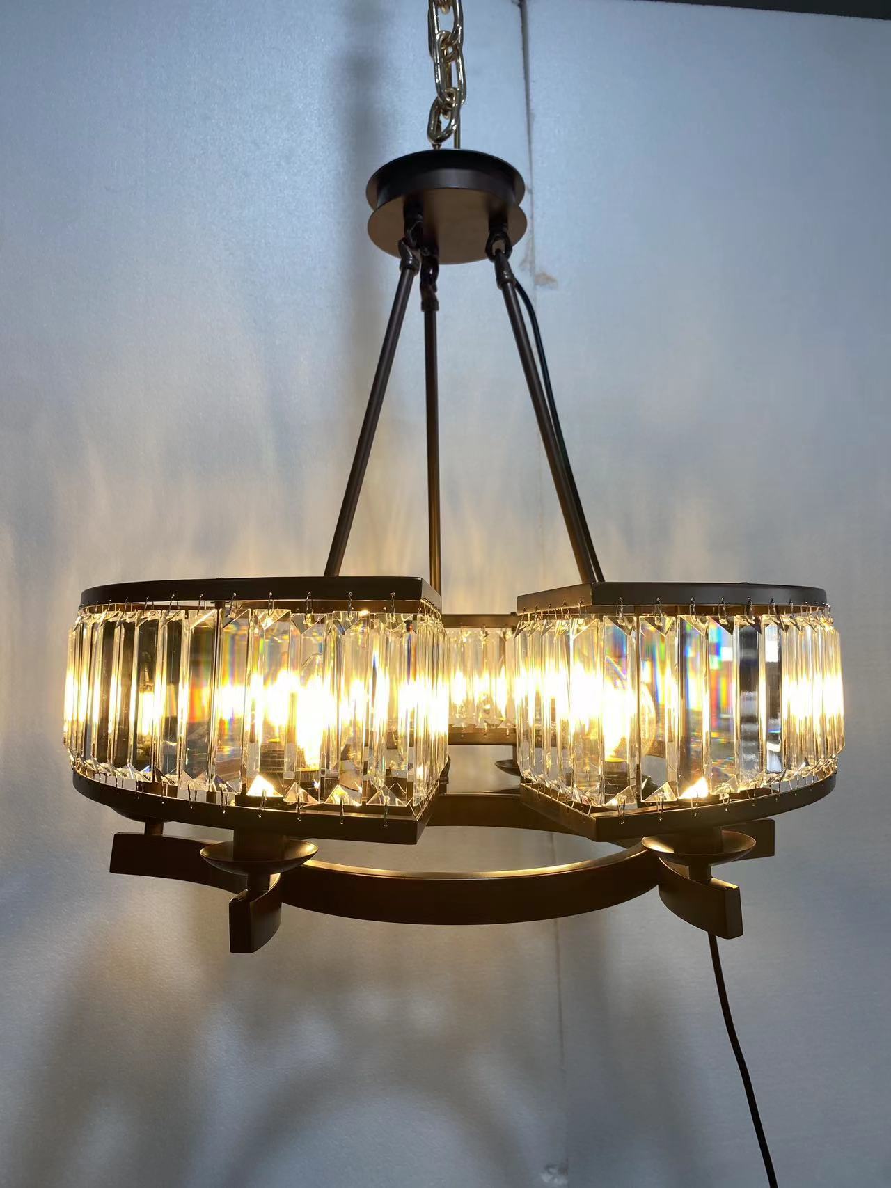 Decorative 6/ 8/ 10/ 12-Light Crystal Ceiling Chandelier Triangular Prism Island Light Fixture Metal Shade for Living Room-Briglighting