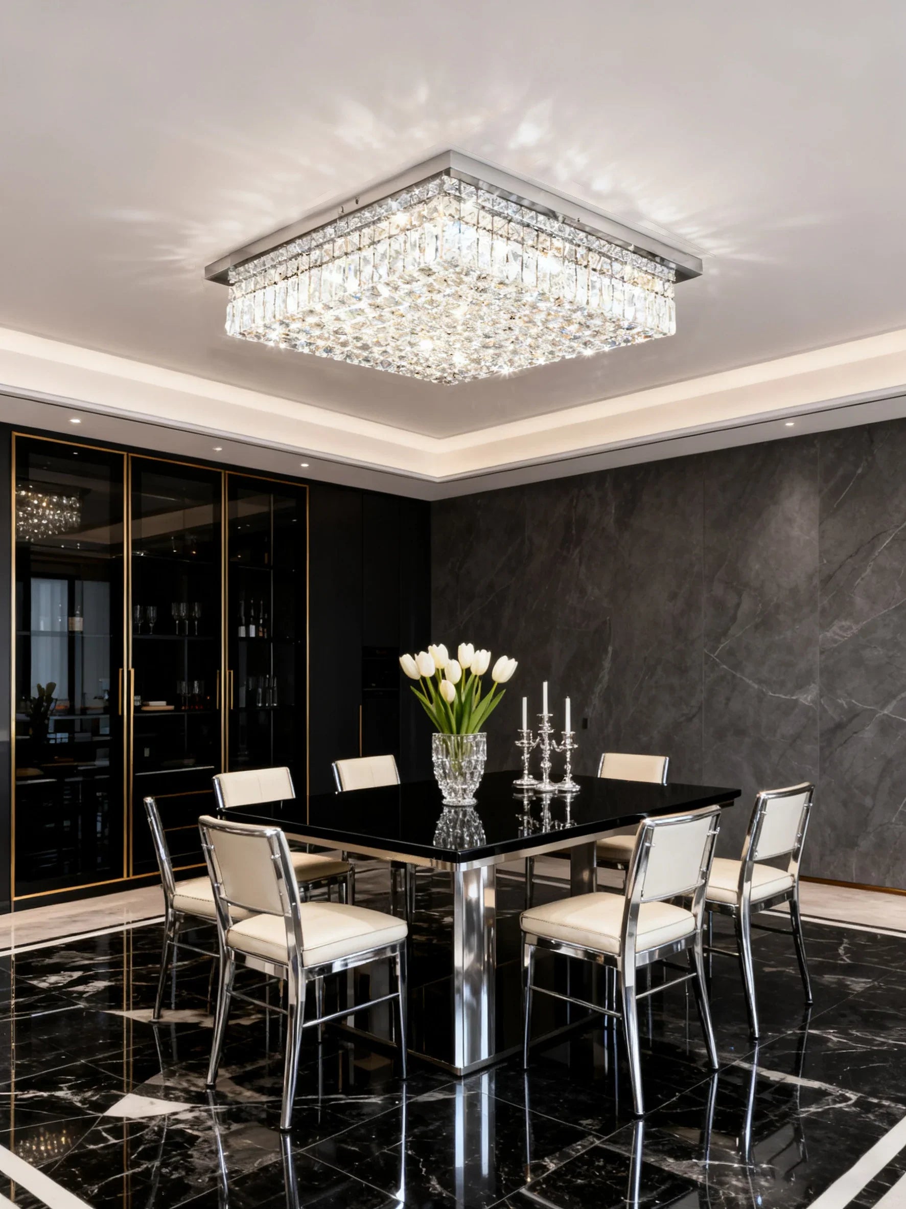 20'' Square Flush Mounted Chandelier Crystal Ceiling Light-吸顶灯-Briglighting