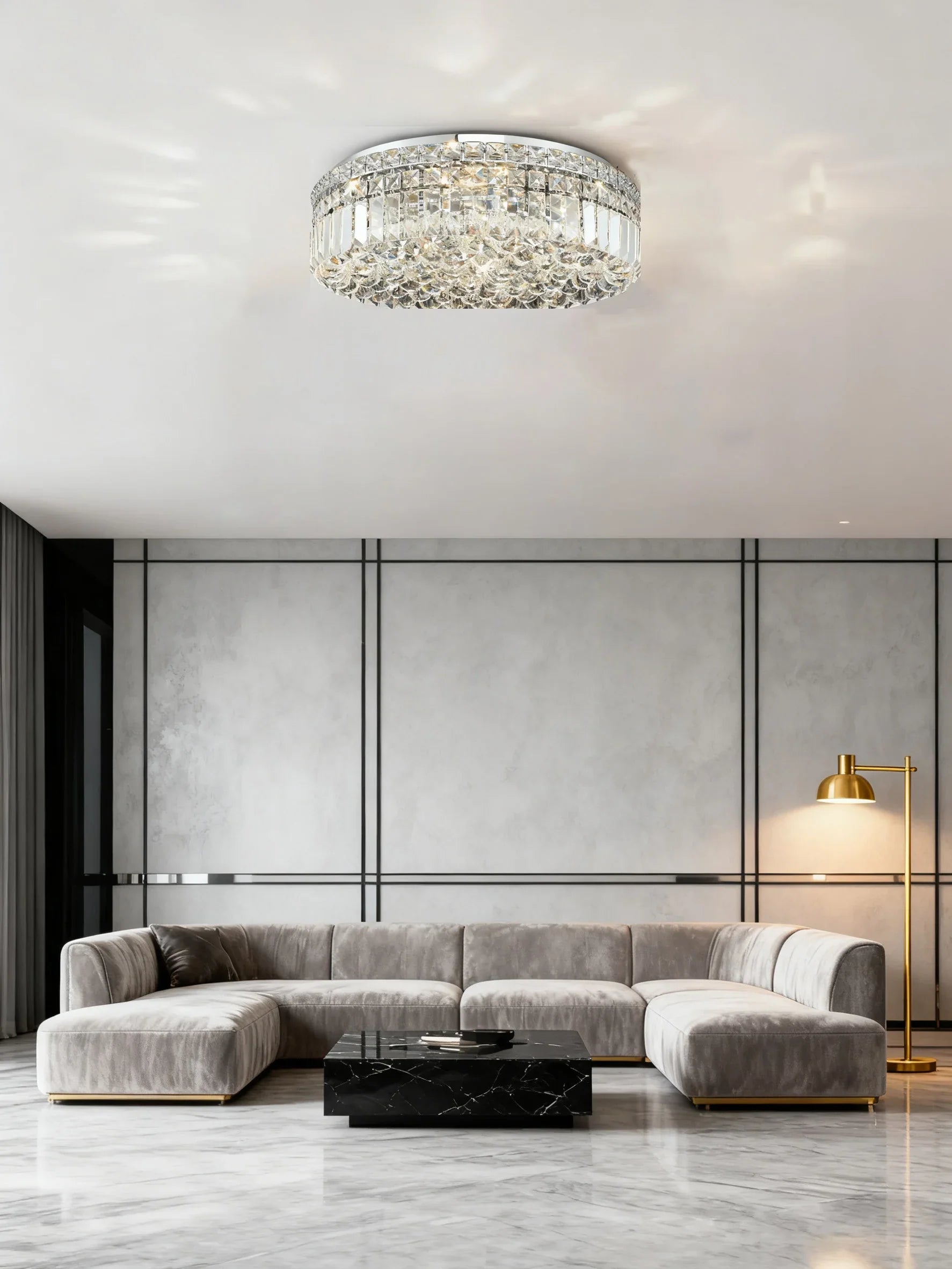 20'' Round Flush Mounted Chandelier Modern Crystal Ceiling Light-吸顶灯-Briglighting
