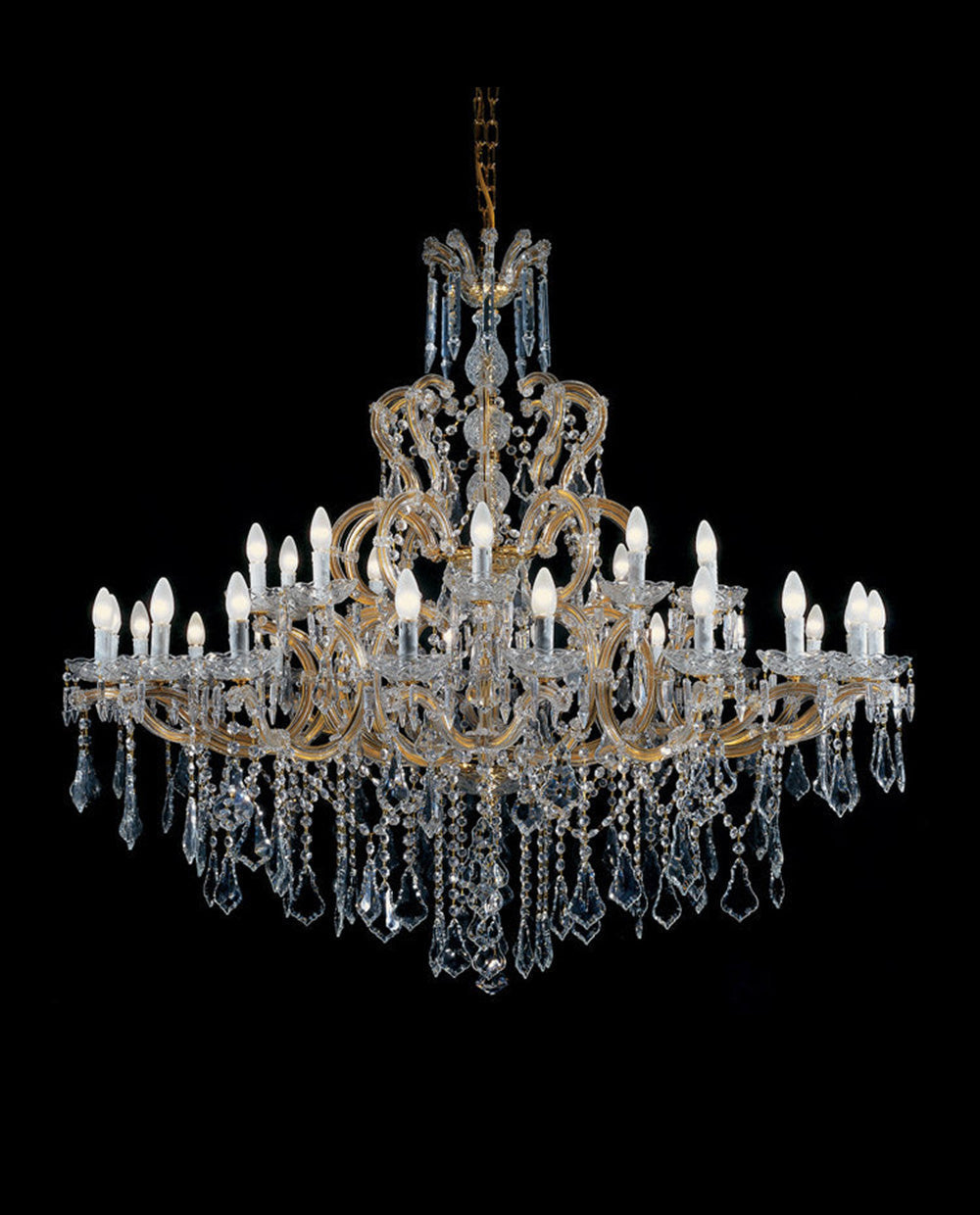 57X53 Inch Two Tiers Candle Style Crystal Chandelier 30 Lights Gold Maria Theresa Chandelier for Dining Room-Briglighting