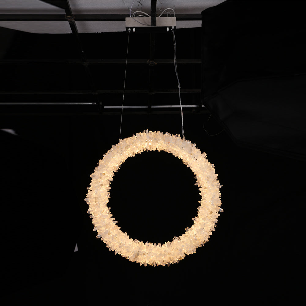 Modern Geode Quartz Crystal Chandelier Vertical Hanging Ring Pendant Light-Briglighting