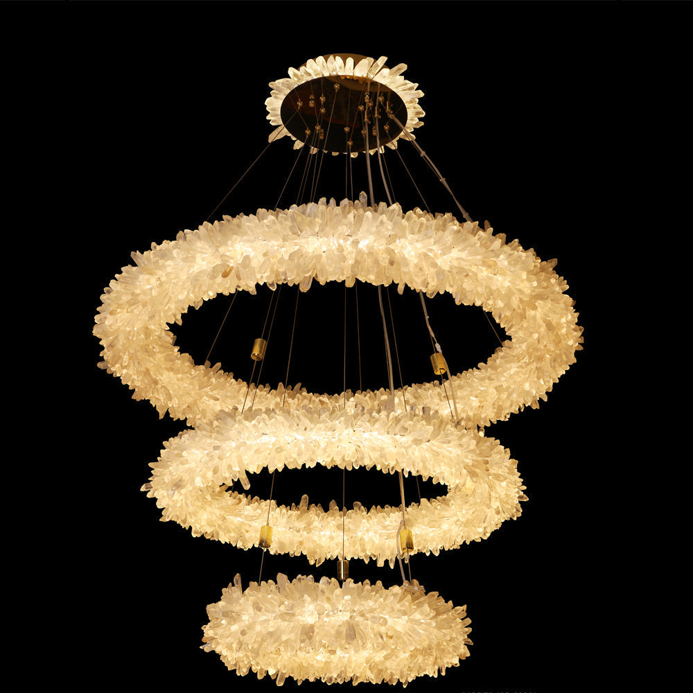(24+36+48) Inch 3 Tiers Modern Geode Quartz Crystal LED Ring Chandelier-Briglighting