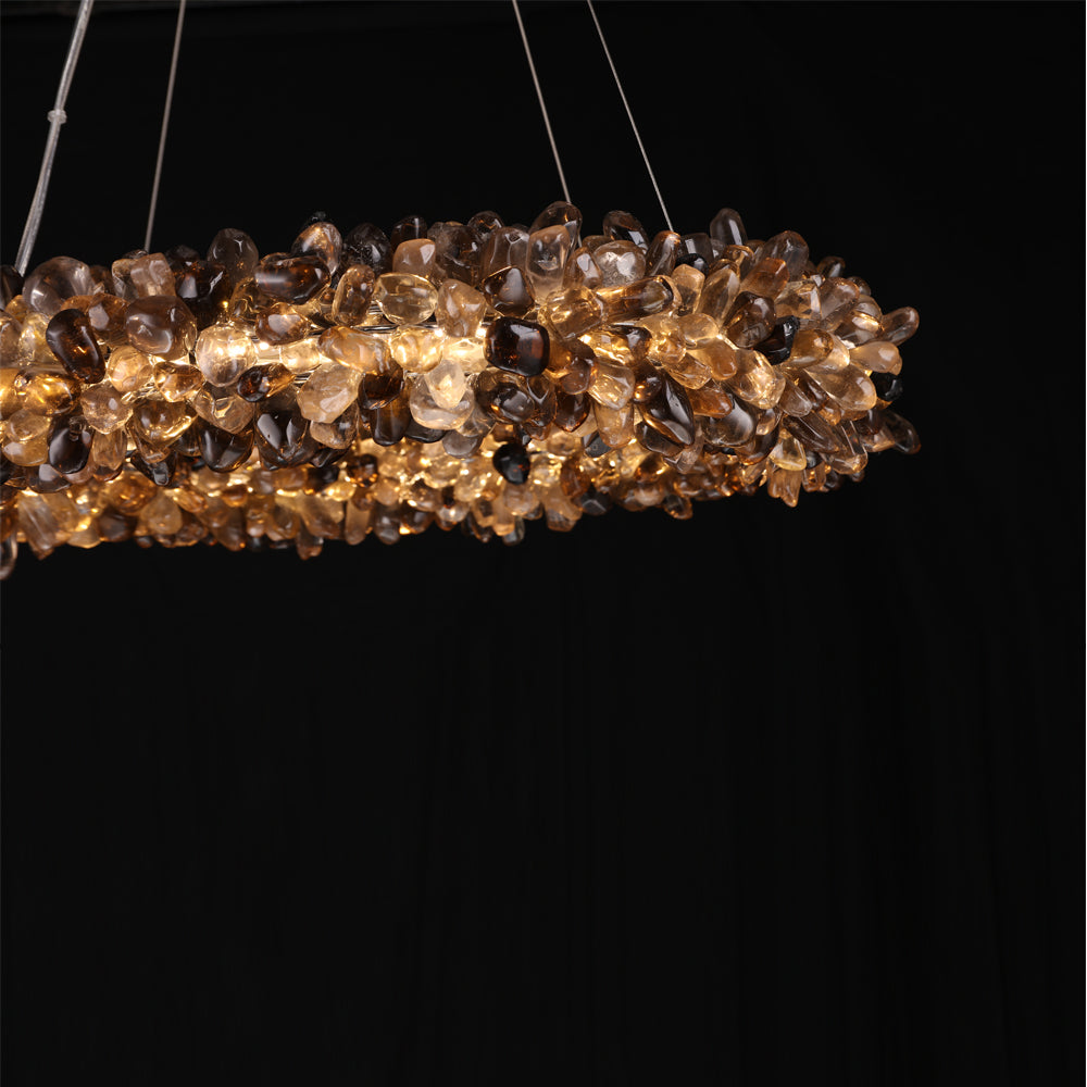 Multiple Size Modern Smoky Rock Crystal Halo LED Chandelier Pendant Light-Briglighting