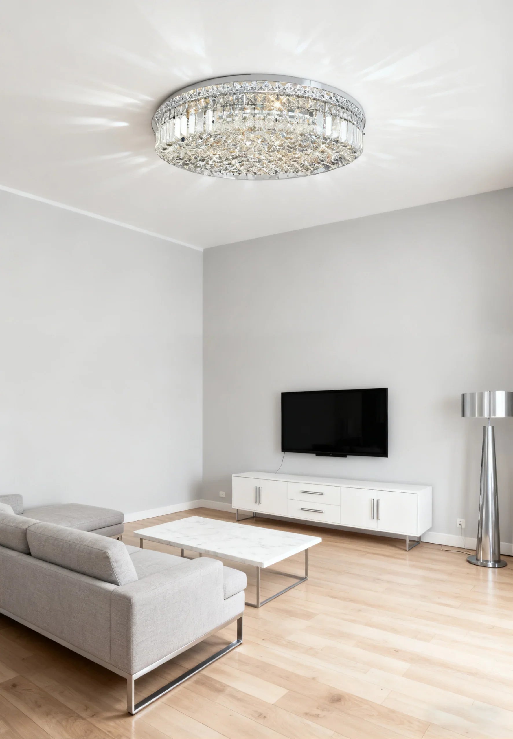 24'' Round Flush Mounted Chandelier Modern Crystal Ceiling Light-吸顶灯-Briglighting