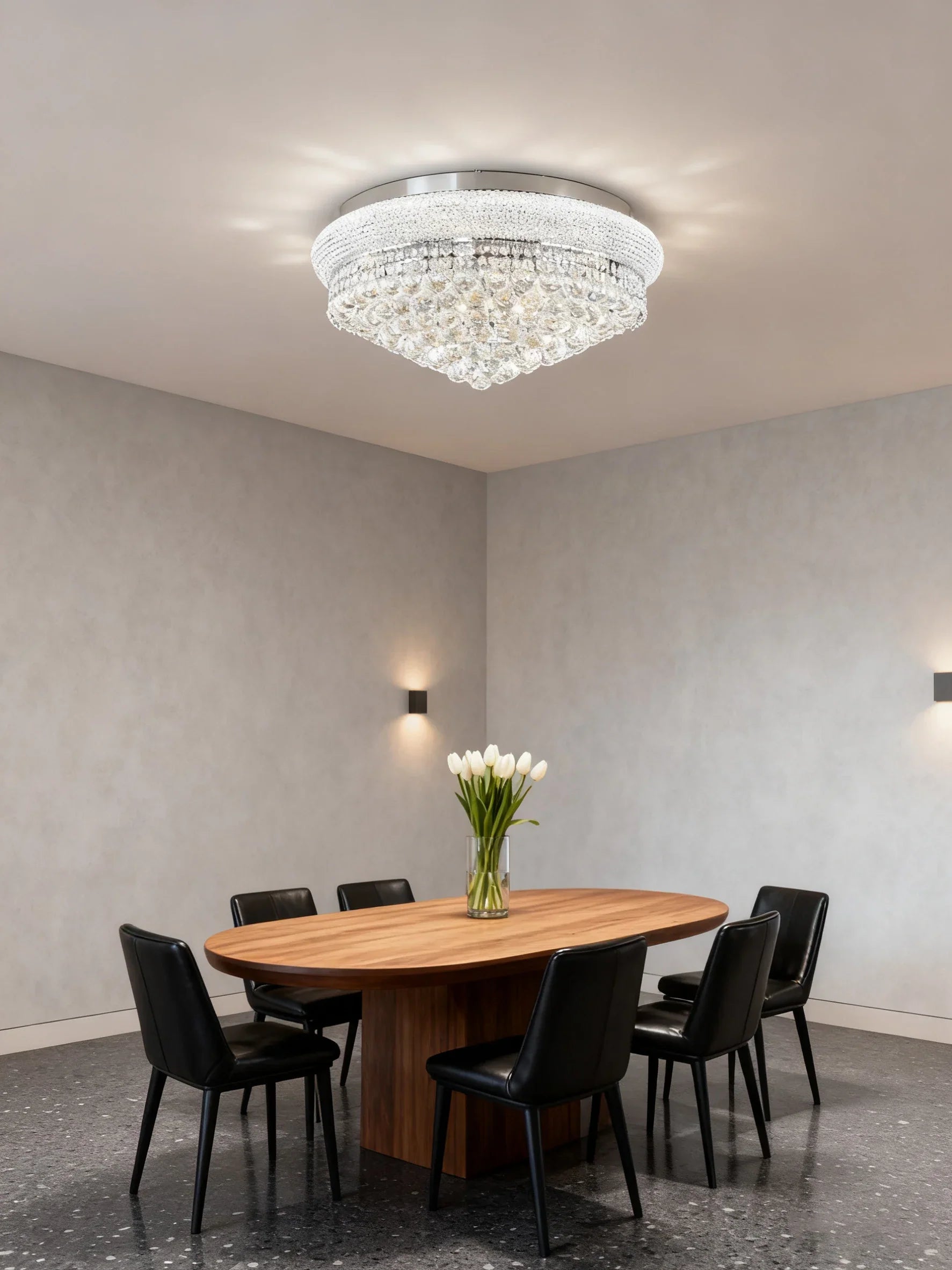 24'' Round Crystal Ceiling Light Empire Flush Mounted Crystal Chandelier-吸顶灯-Briglighting