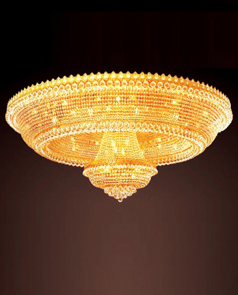 59 Inch Big Round Gold Flush Mounted Crystal Chandelier for Banquet Hall-Briglighting