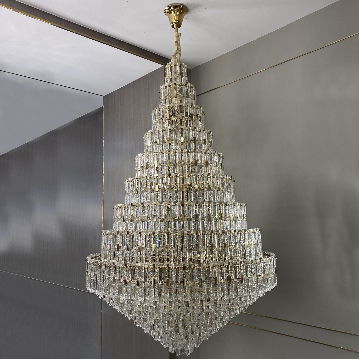 Oversized Multi-layers Honeycomb Luxury Crystal Chandelier in Gold Finish for Big Hallway/Foyer/Entryway-Briglighting