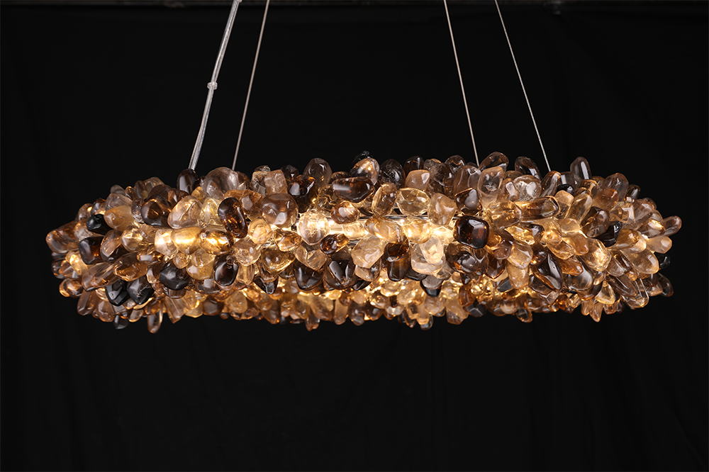 Multiple Size Modern Smoky Rock Crystal Halo LED Chandelier Pendant Light-Briglighting