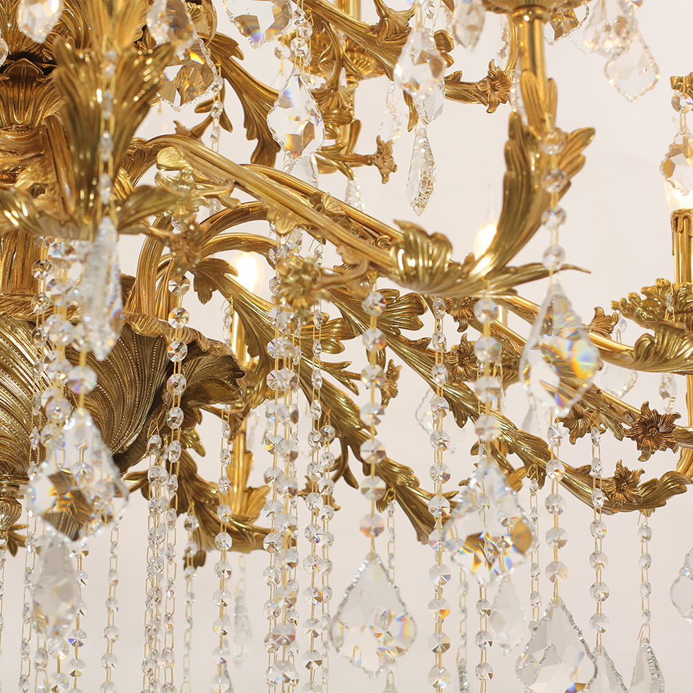 51X68 Inch 30 Lights Tiered Brass and Crystal Chandelier for Foyer-Briglighting