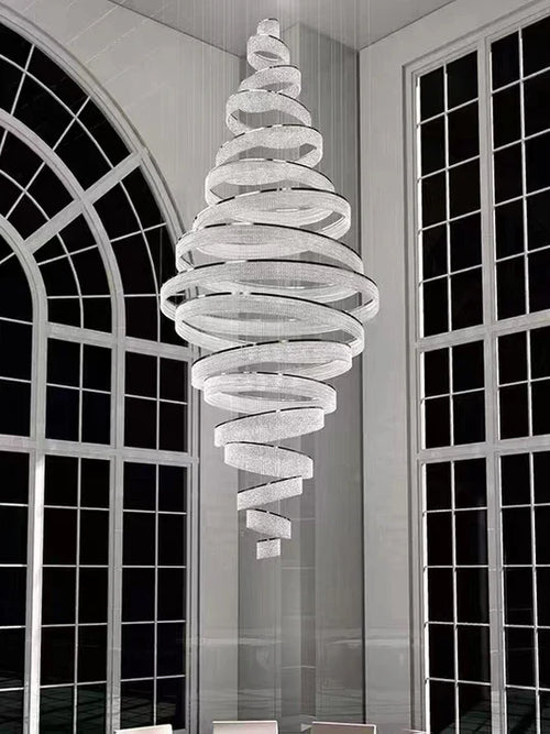 11 Crystal Ring Chandelier for High Ceilings 36X118 Inch Modern Staircase Chandelier Lighting-Briglighting