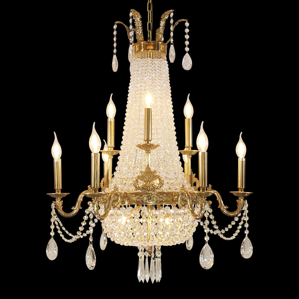28X35 Inch 12 Lights French Empire Brass and Crystal Chandelier-Briglighting