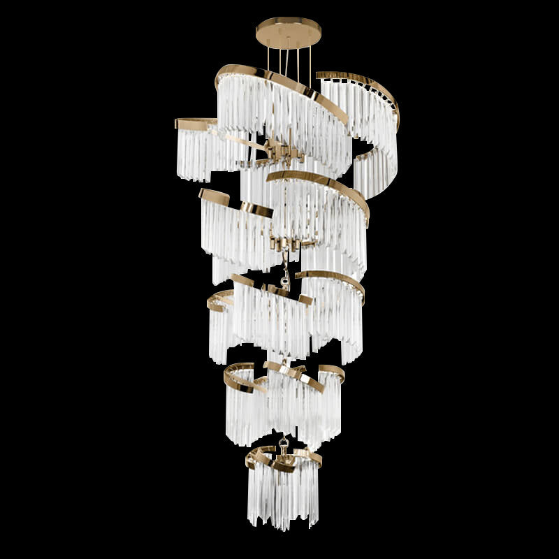 43X87 Inch Big Modern Gold Chandelier Cascading Glass Chandelier for Foyer-Briglighting