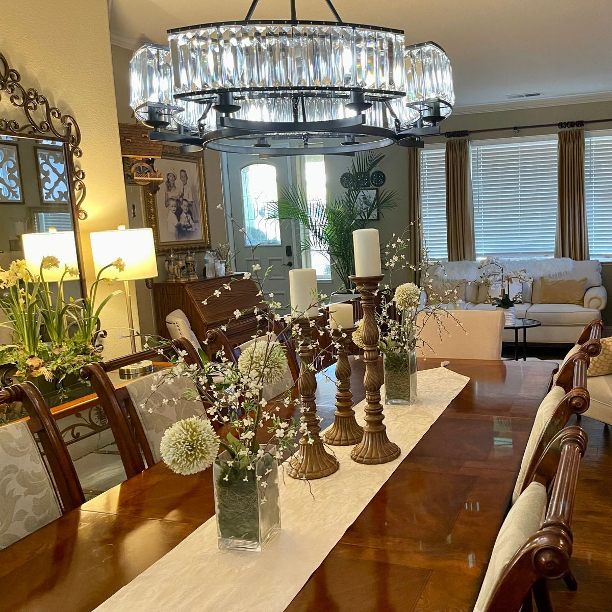 Decorative 6/ 8/ 10/ 12-Light Crystal Ceiling Chandelier Triangular Prism Island Light Fixture Metal Shade for Living Room-Briglighting