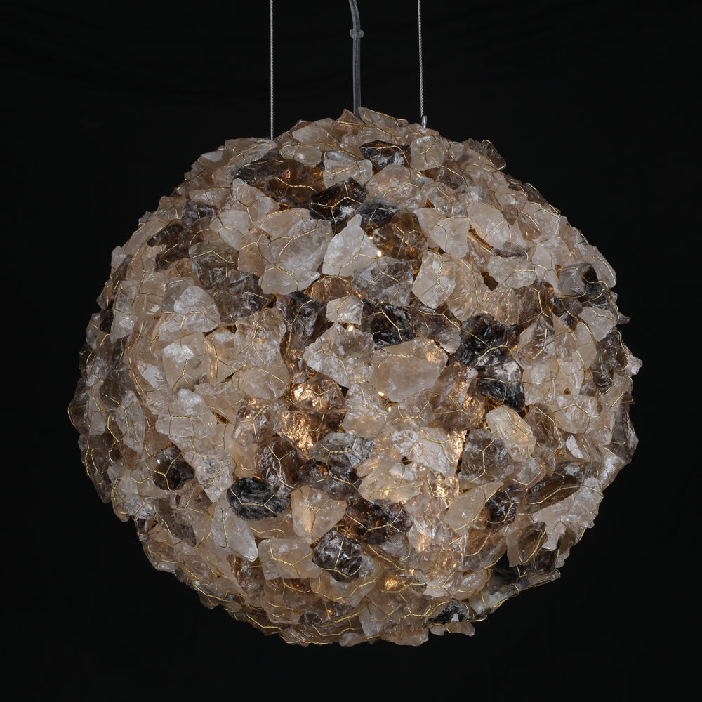 Modern Clear & Smoky Rock Crystal Ball Pendant Light-Briglighting