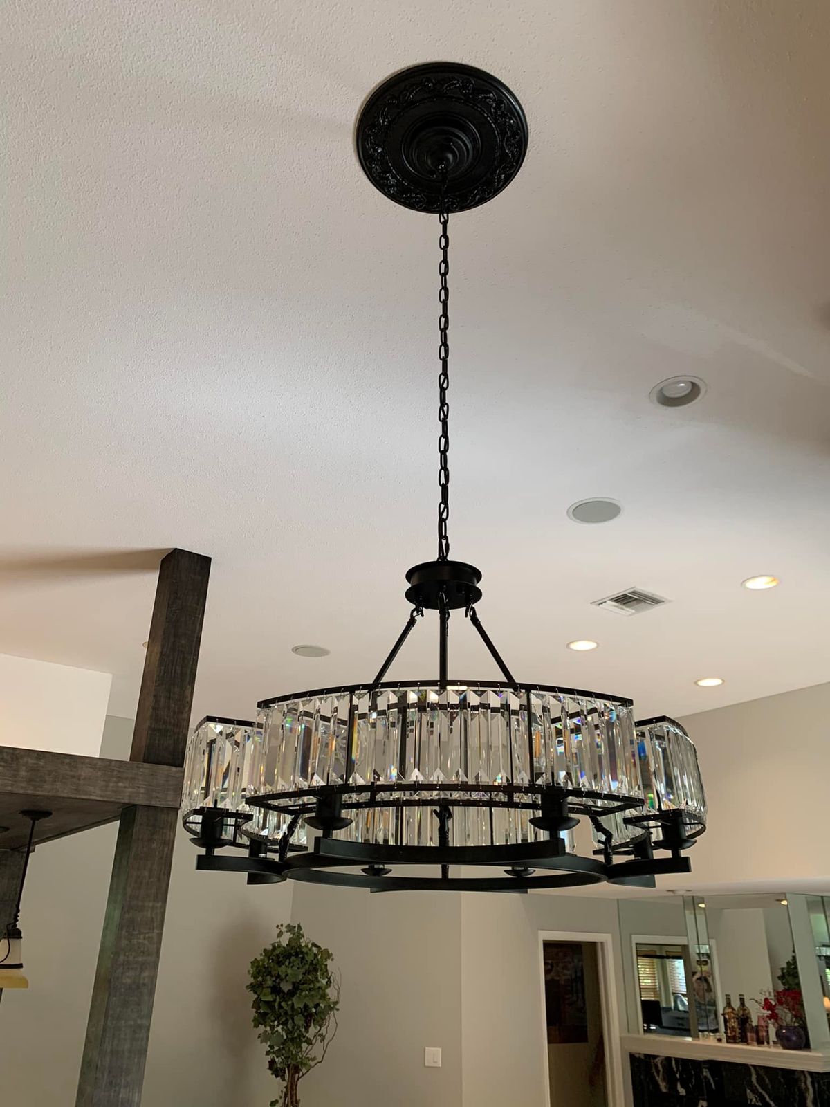 Decorative 6/ 8/ 10/ 12-Light Crystal Ceiling Chandelier Triangular Prism Island Light Fixture Metal Shade for Living Room-Briglighting