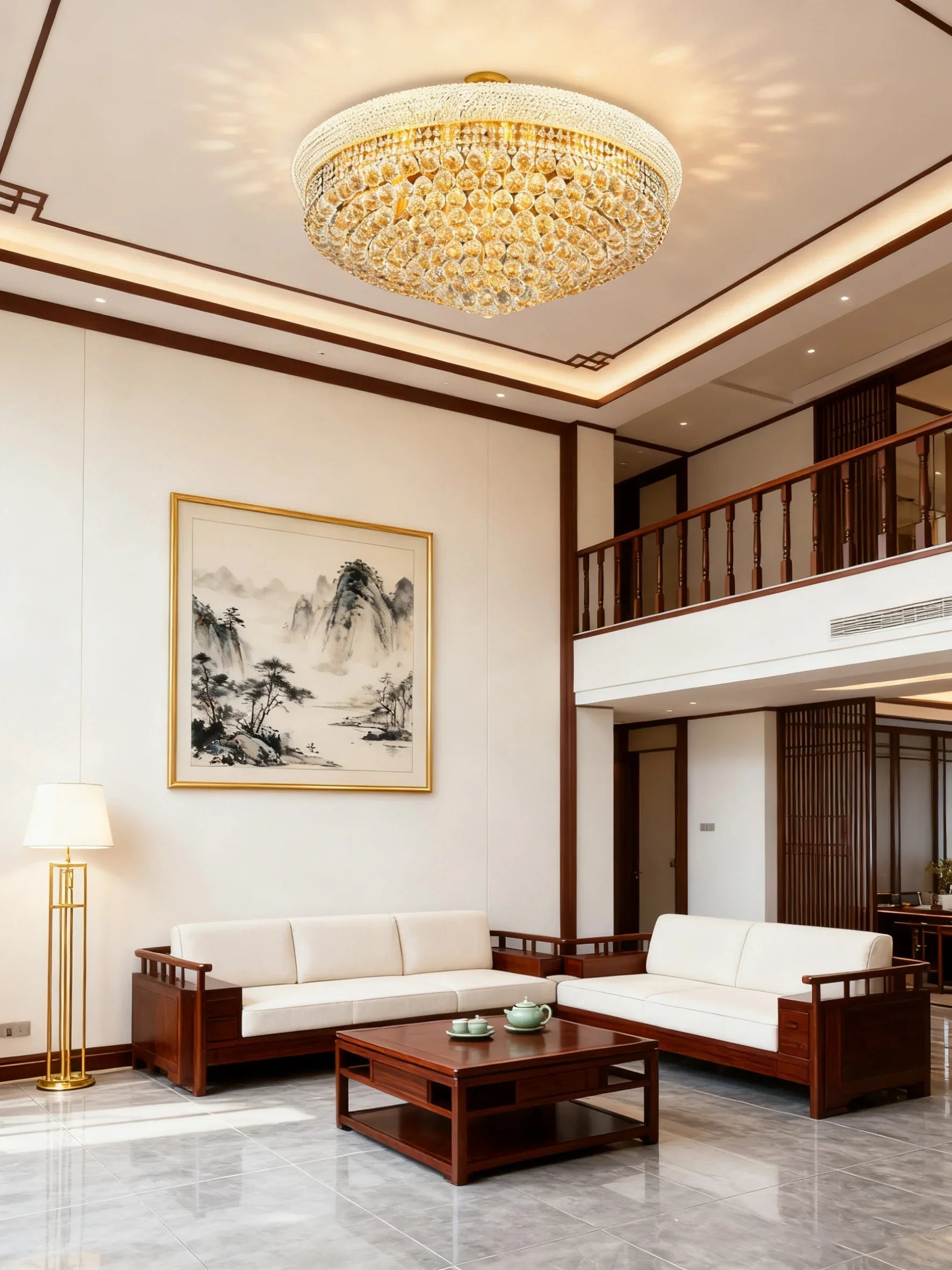 36'' Round Crystal Ceiling Light Empire Flush Mounted Crystal Chandelier-吸顶灯-Briglighting