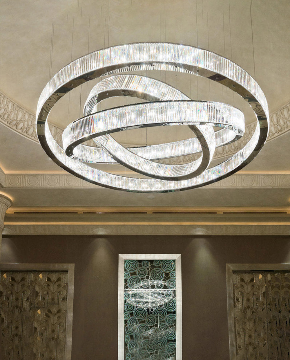 Custom Made 59'' Three Crystal Ring LED Chandelier Large Modern Chandelier for Hotel Lobby-Briglighting