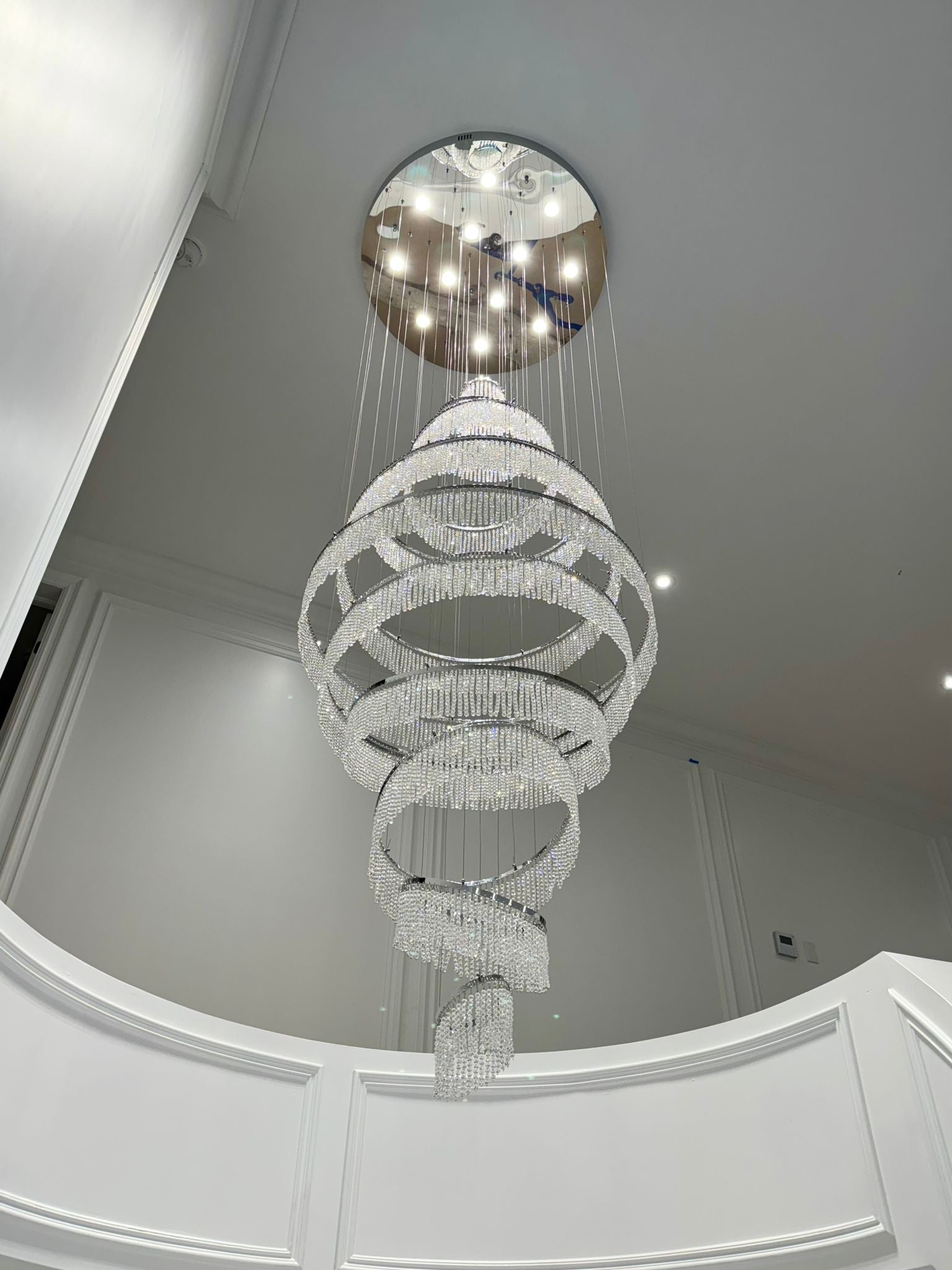 11 Crystal Ring Chandelier for High Ceilings 36X118 Inch Modern Staircase Chandelier Lighting-Briglighting