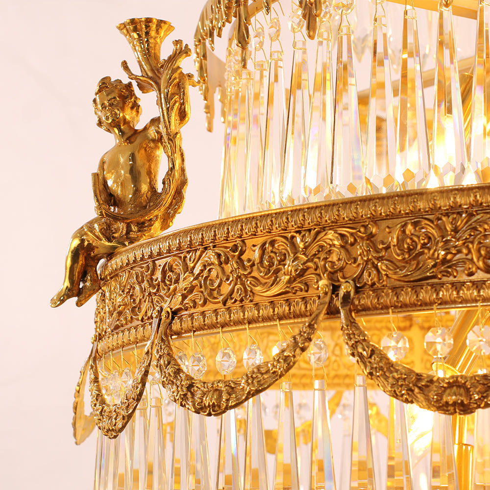 35X83 Inch Big Foyer Lighting Cascading French Empire Brass and Crystal Chandelier-Briglighting