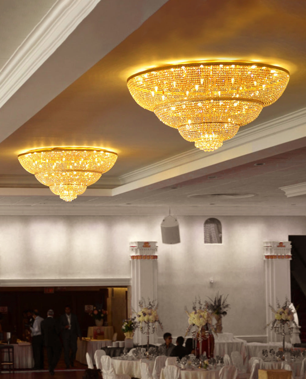 72'' Round Big Flush Mounted Gold Crystal Chandelier for Banquet Hall-Briglighting