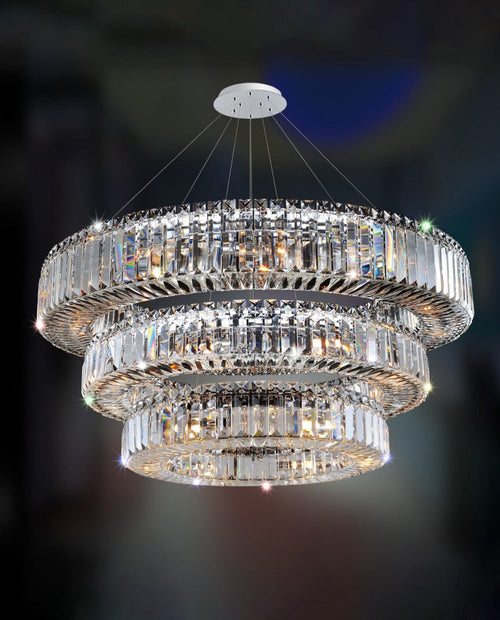 (48+36+24) Inch 3-Ring Modern Crystal Chandelier for Living Room Big Banquet Hall Chandelier Light-Briglighting
