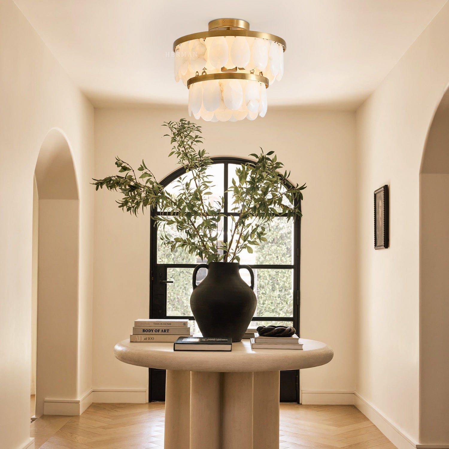 Solene Alabaster Round Flush Mount 14"-Chandelier-Briglighting